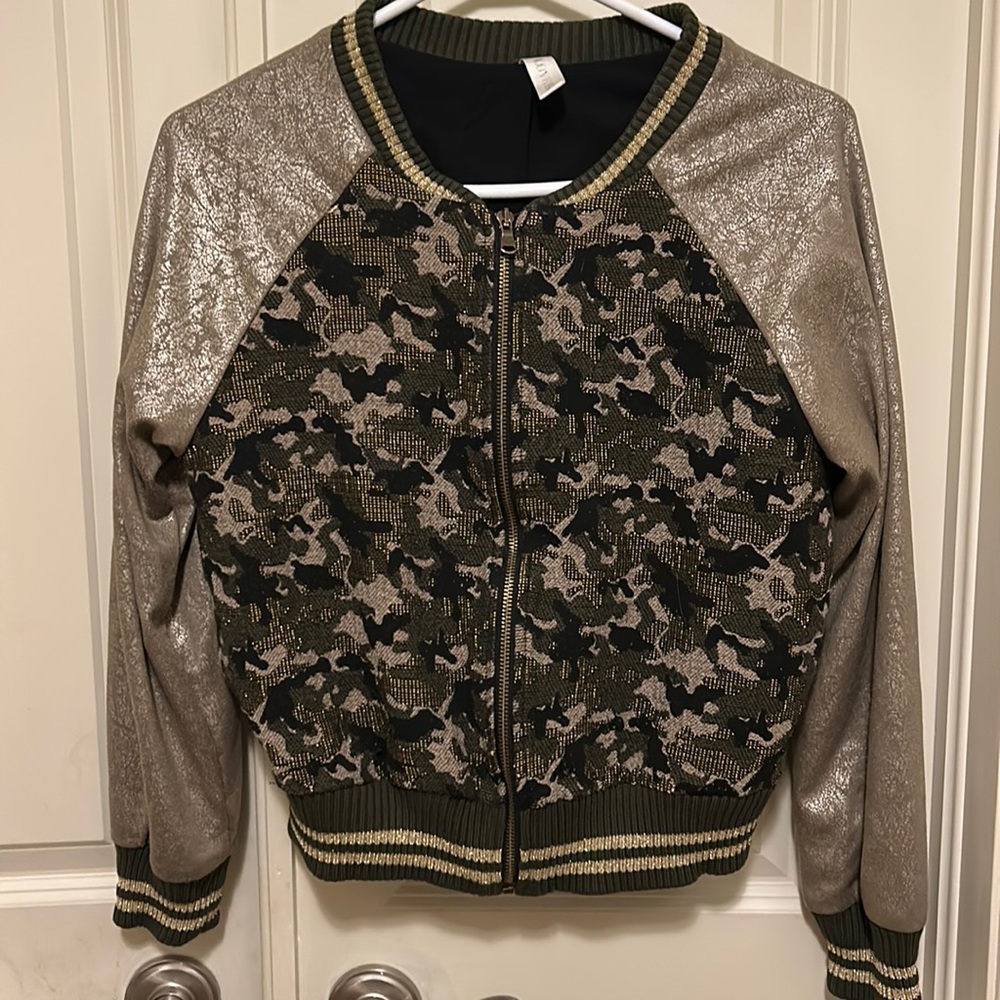 Sweater/Jacket Fully Lined in Camo with Metallic Sleeves by Love Is